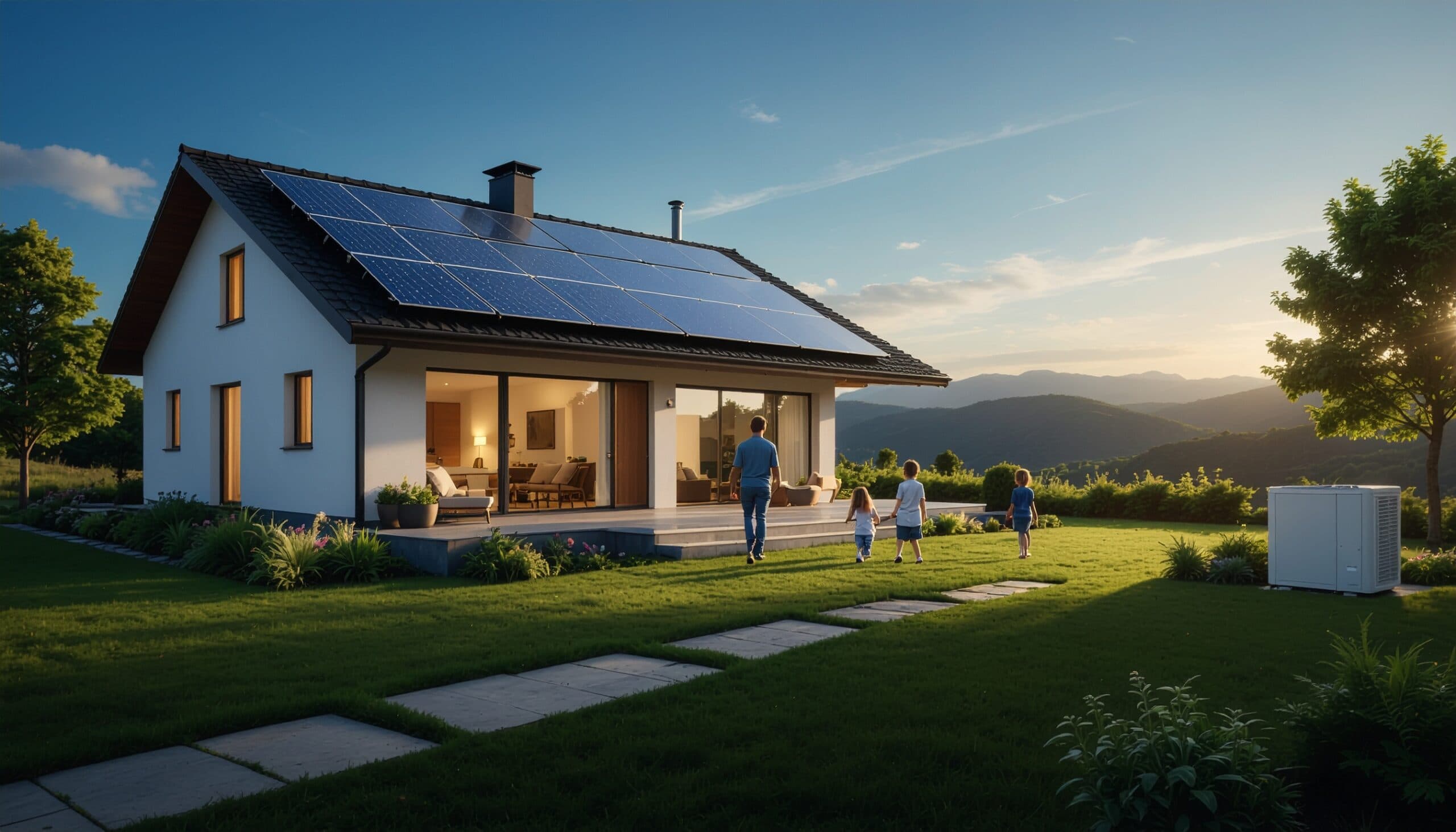Maison rénovée avec panneaux solaires et pompe à chaleur